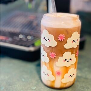 Cute Cloud and Flower Glass Tumbler